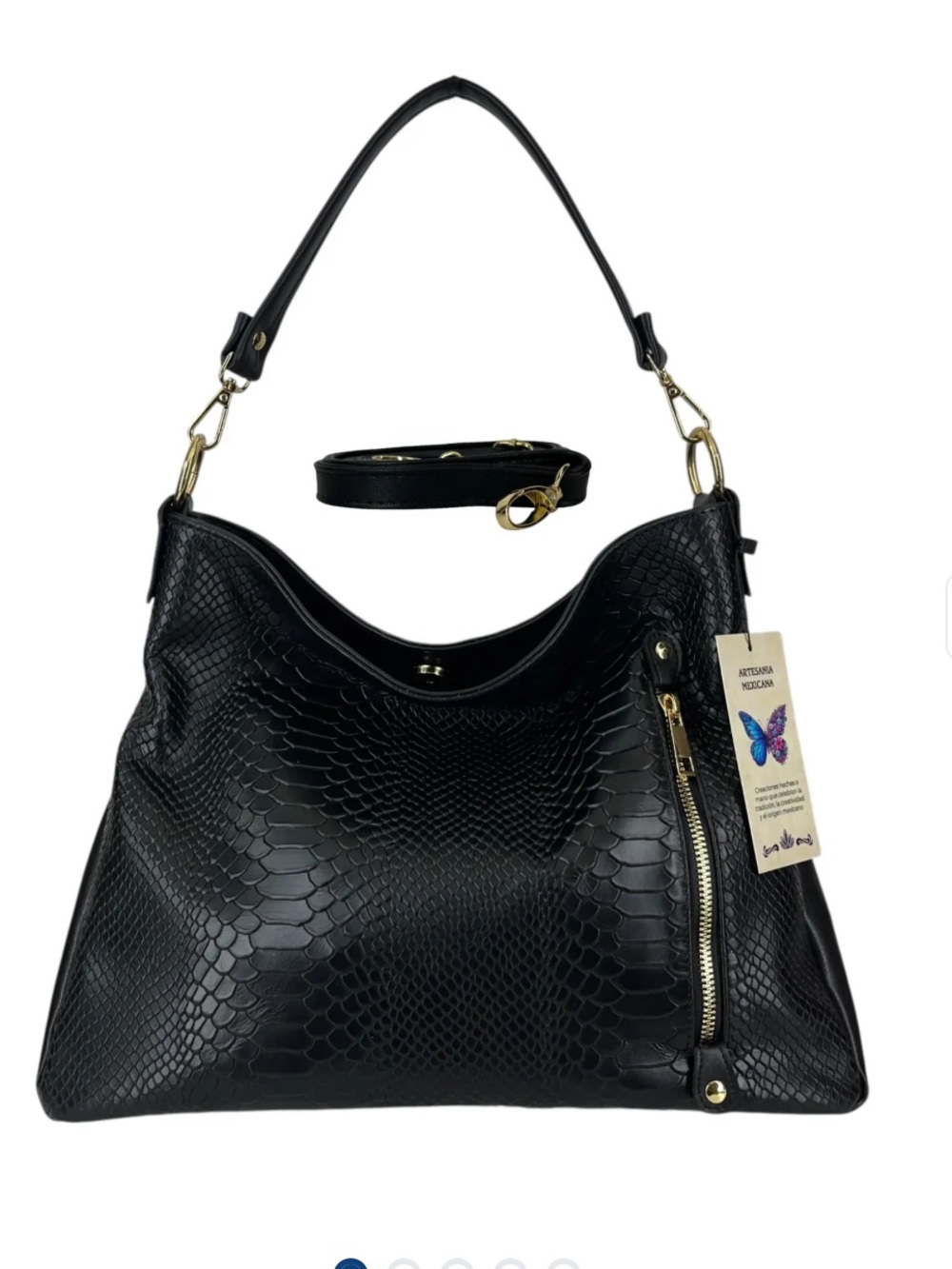 MEXICANA Leather Snakeskin-print Embossed Shoulder Bag in Blacwith Gold Hardware